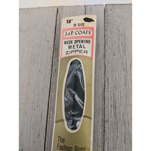 Vintage J&P Coats Neck Opening Metal Zipper 16" Slate 26 - Picture 2 of 4